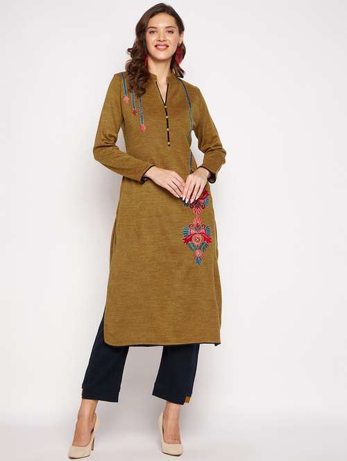 women long sleeve woollen kurta pant set - 20506799 -  Standard Image - 0
