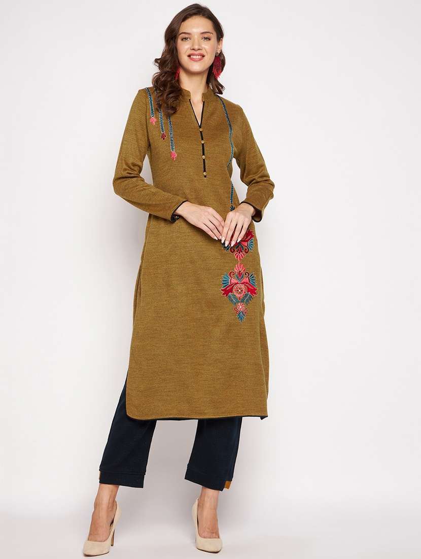 women long sleeve woollen kurta pant set