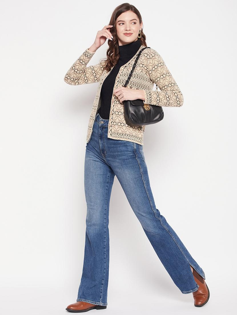 women tan wool blend cardigan - 20506891 - Standard Image - 3