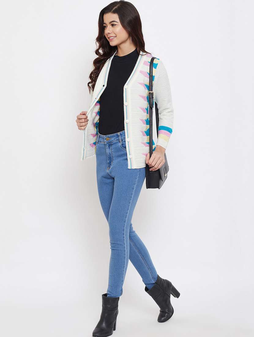women multi colored wool blend cardigan - 20506985 - Standard Image - 3