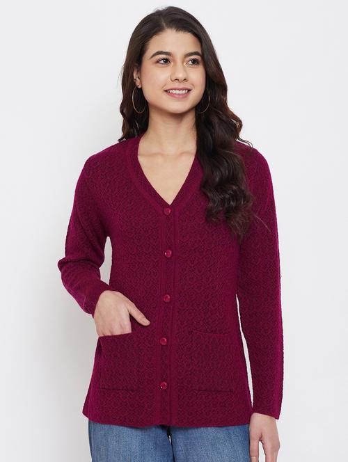 women burgundy wool blend cardigan - 20506997 - Standard Image - 0