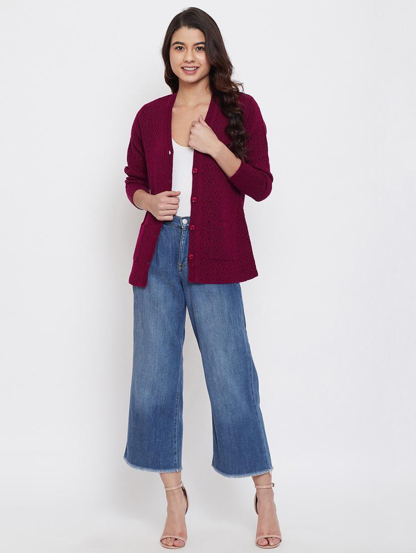 women burgundy wool blend cardigan - 20506997 - Standard Image - 3