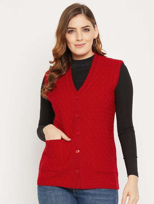 women red sleeveless cardigan - 20507003 -  Standard Image - 0