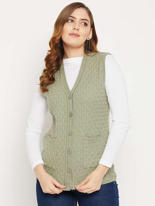 women green sleeveless cardigan - 20507004 -  Standard Image - 0