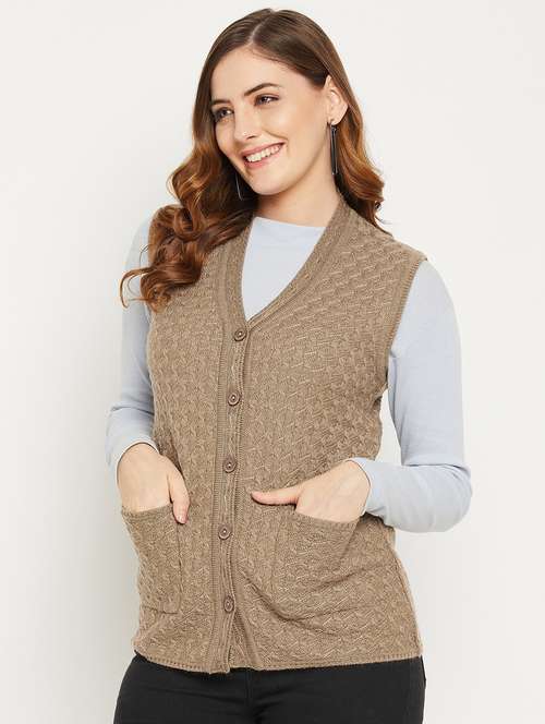 women brown sleeveless cardigan - 20507005 - Standard Image - 0