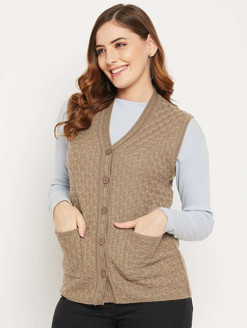 women brown sleeveless cardigan - 20507005 - Zoom Image - 0