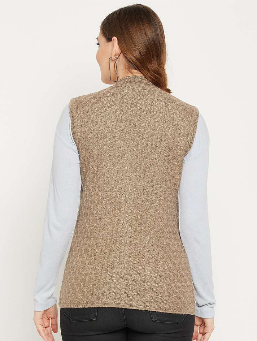 women brown sleeveless cardigan - 20507005 - Standard Image - 3
