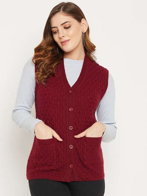 women maroon sleeveless cardigan - 20507012 -  Standard Image - 0