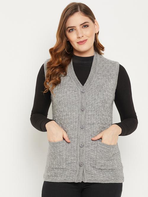 women grey sleeveless cardigan - 20507017 - Standard Image - 0