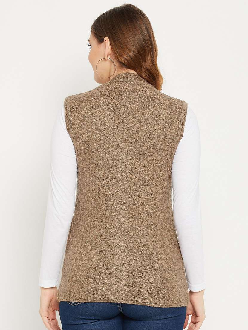 women brown sleeveless cardigan - 20507020 - Standard Image - 3
