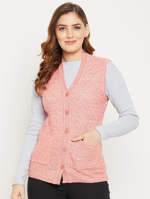 women peach sleeveless cardigan - 20507026 - Standard Image - 0