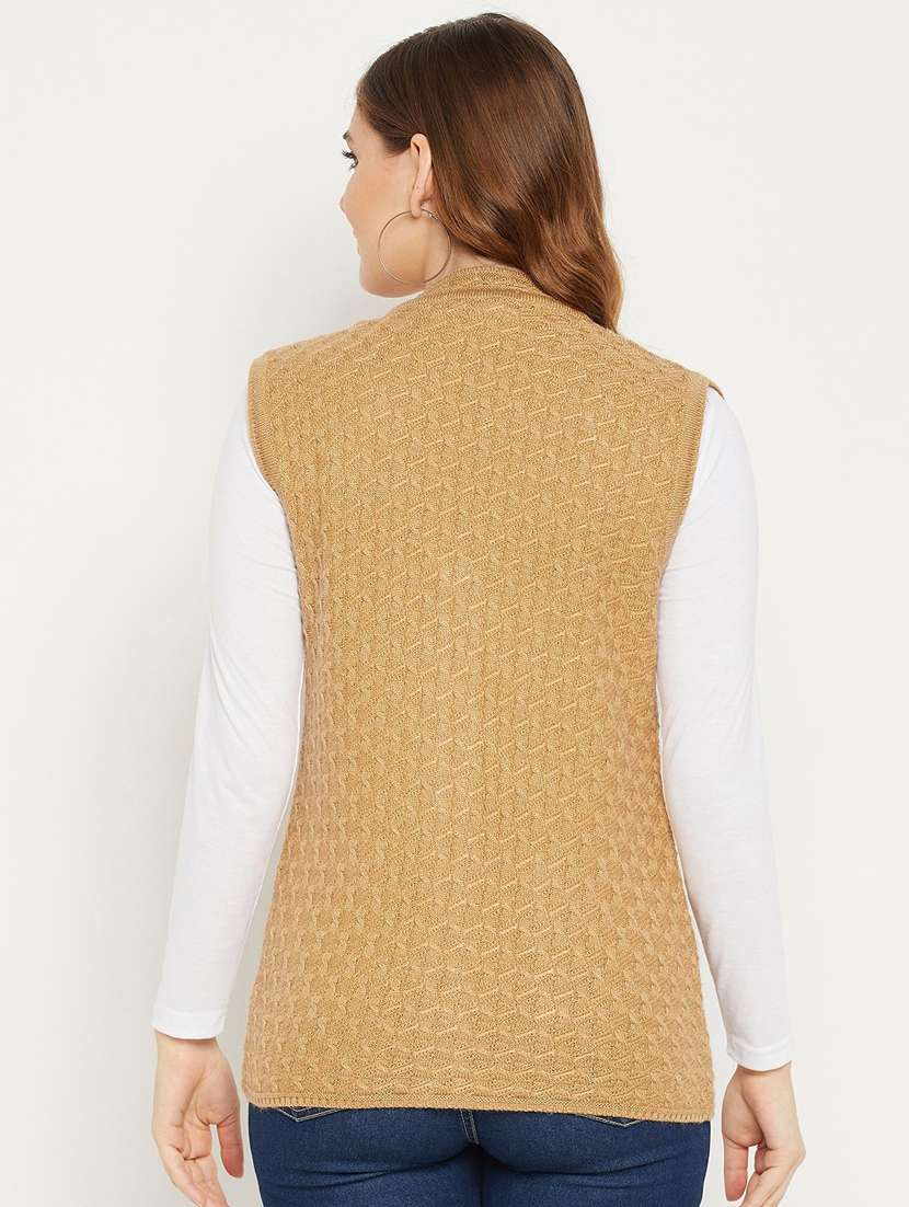 women khaki sleeveless cardigan - 20507027 - Standard Image - 3