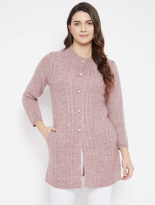 women mauve wool blend cardigan - 20507034 - Standard Image - 0