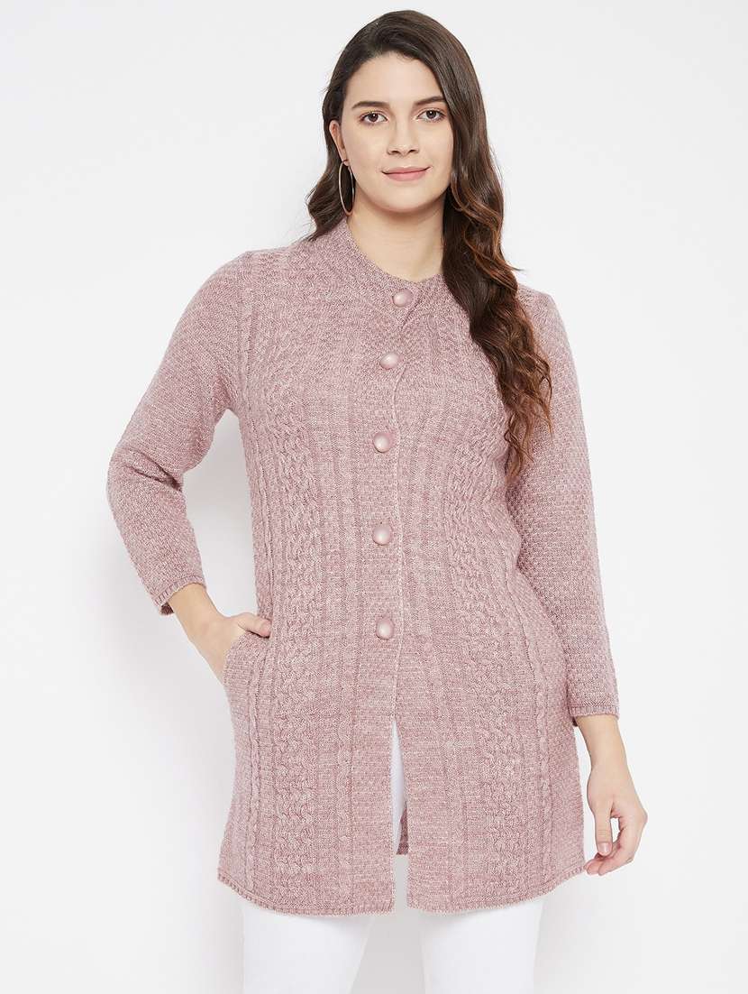 women mauve wool blend cardigan - 20507034 - Zoom Image - 0