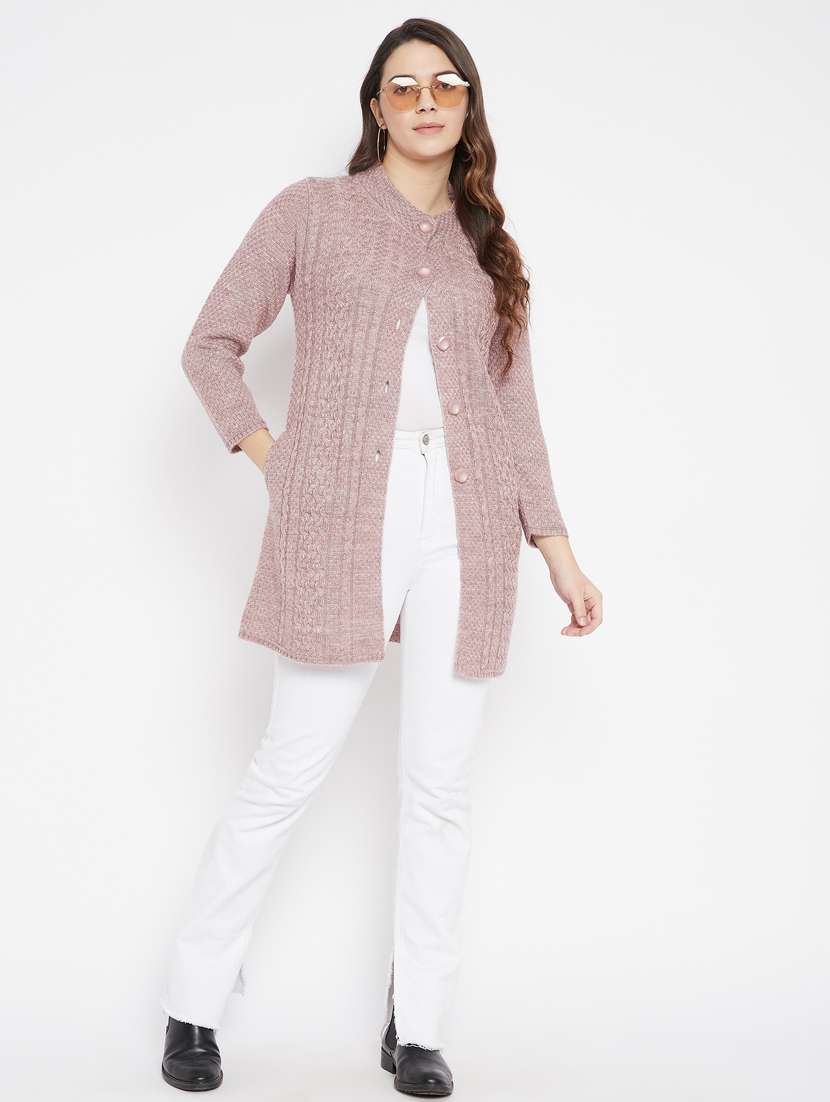 women mauve wool blend cardigan - 20507034 - Standard Image - 3