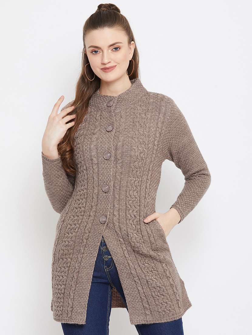 women brown wool blend cardigan - 20507050 -  Zoom Image - 0