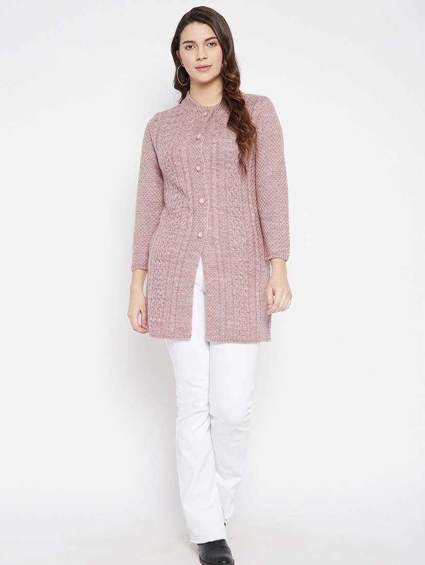 mauve self designed woolen cardigan - 20507053 - Standard Image - 3