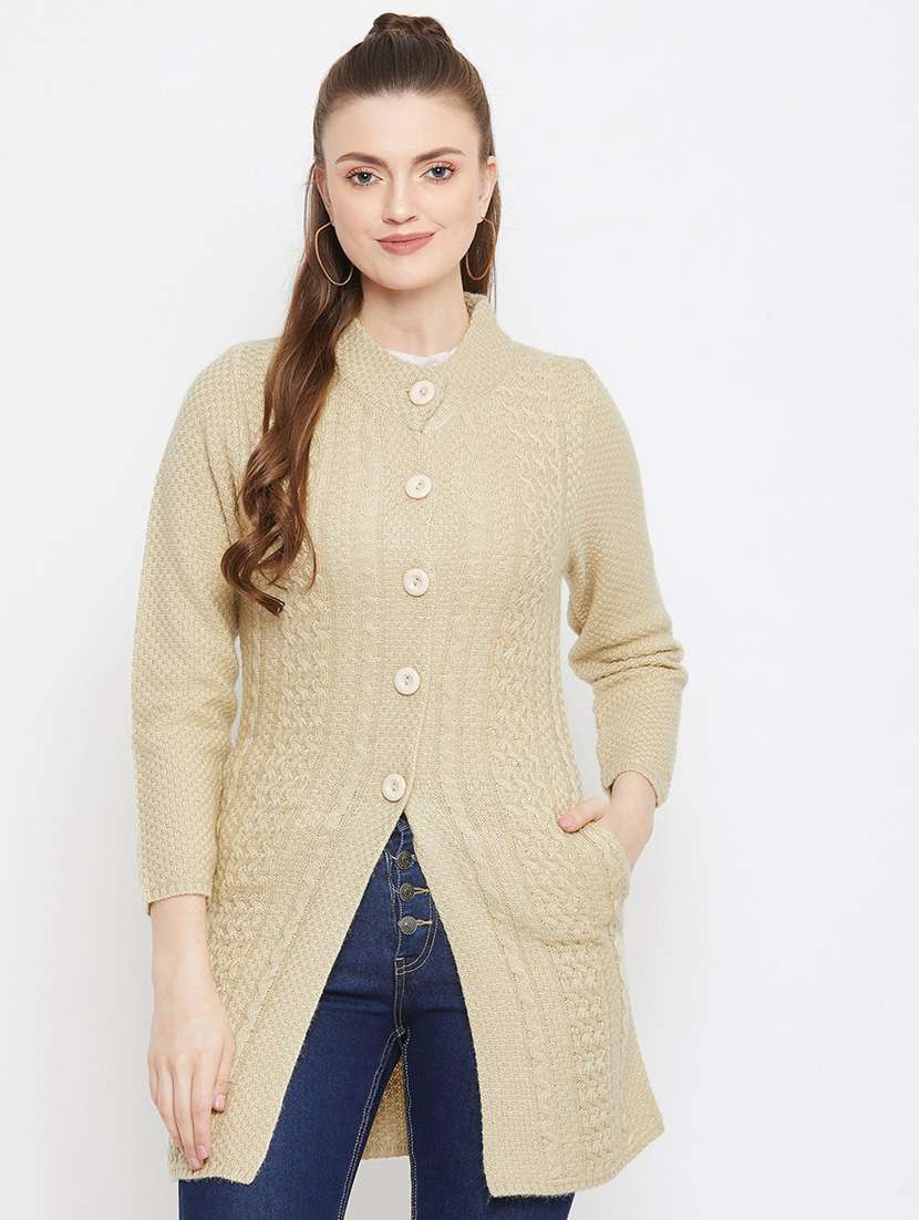 beige self designed woolen cardigan - 20507056 -  Zoom Image - 0