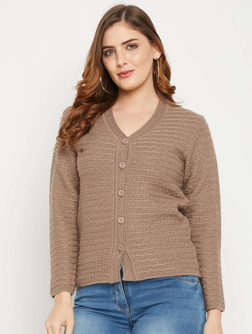 beige self designed woolen cardigan - 20507062 -  Zoom Image - 0