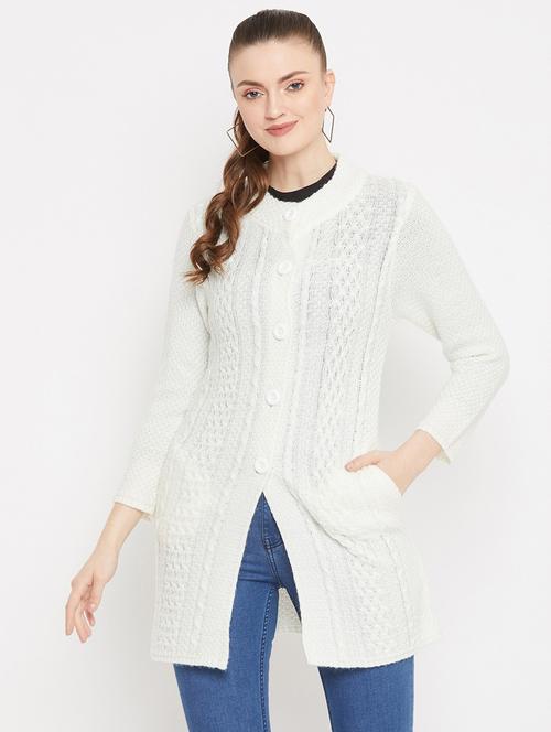 white self designed woolen cardigan - 20507083 -  Standard Image - 0