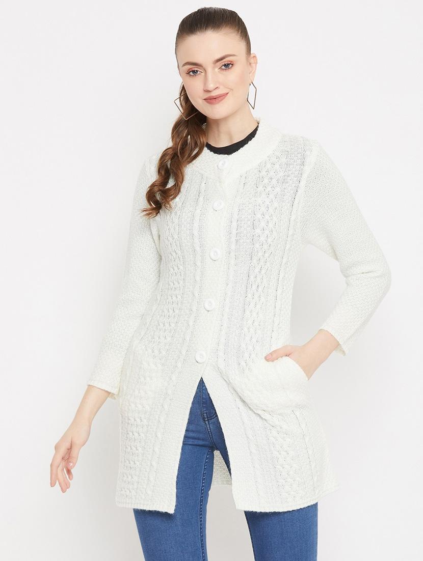 white self designed woolen cardigan - 20507083 -  Zoom Image - 0