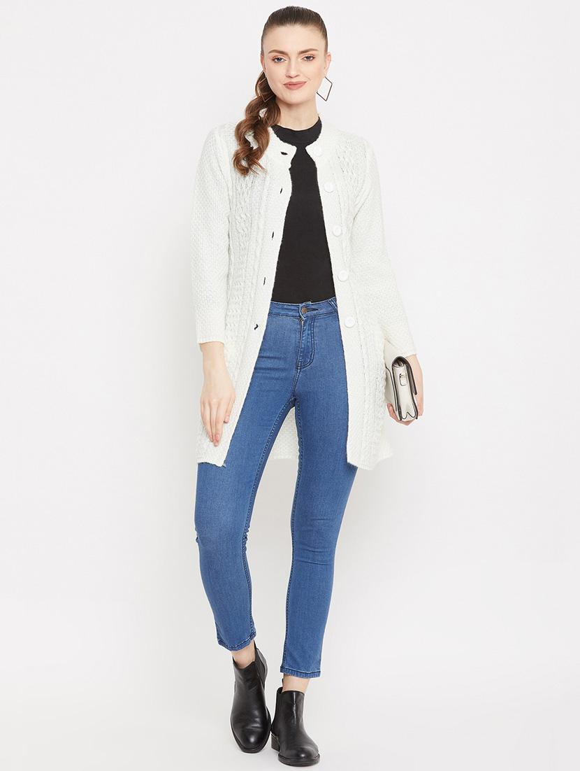 white self designed woolen cardigan - 20507083 - Standard Image - 3