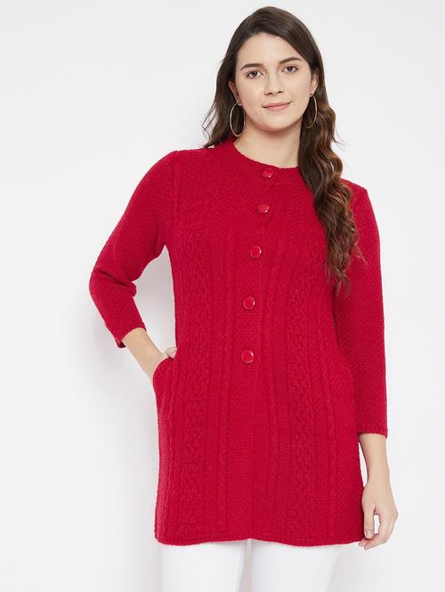 red self designed woolen cardigan - 20507084 - Standard Image - 0