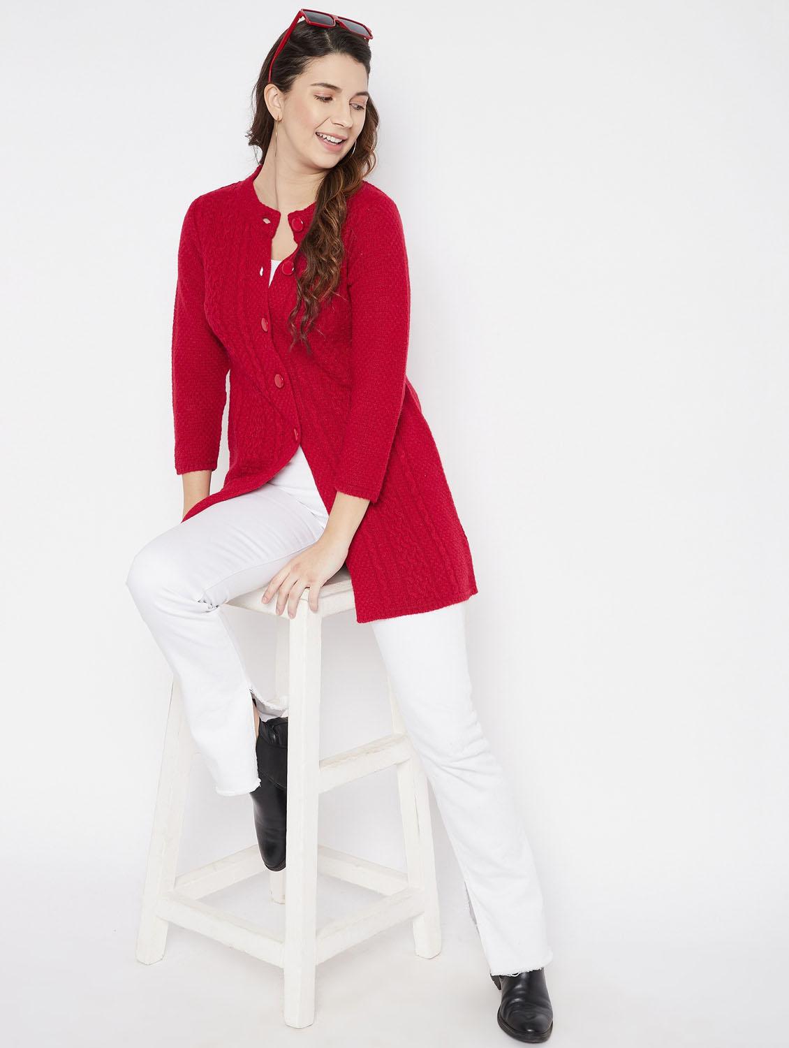 red self designed woolen cardigan - 20507084 - Standard Image - 3