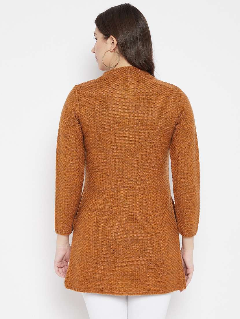 bronze self designed woolen cardigan - 20507089 - Standard Image - 3