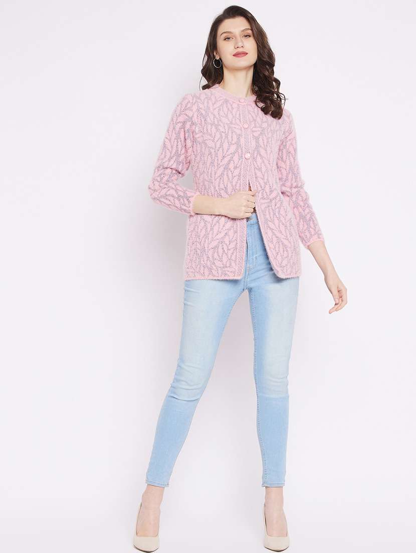 pink self designed woolen cardigan - 20507101 -  Standard Image - 3