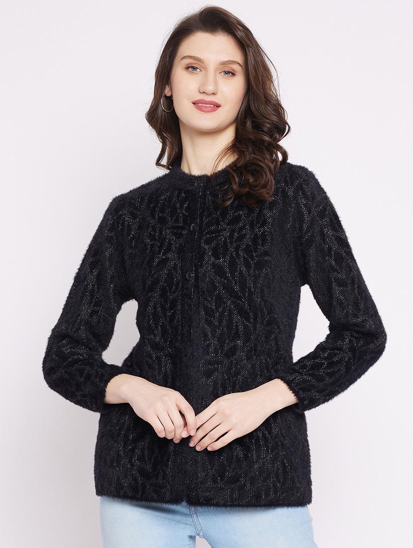 black self designed woolen cardigan - 20507103 - Zoom Image - 0