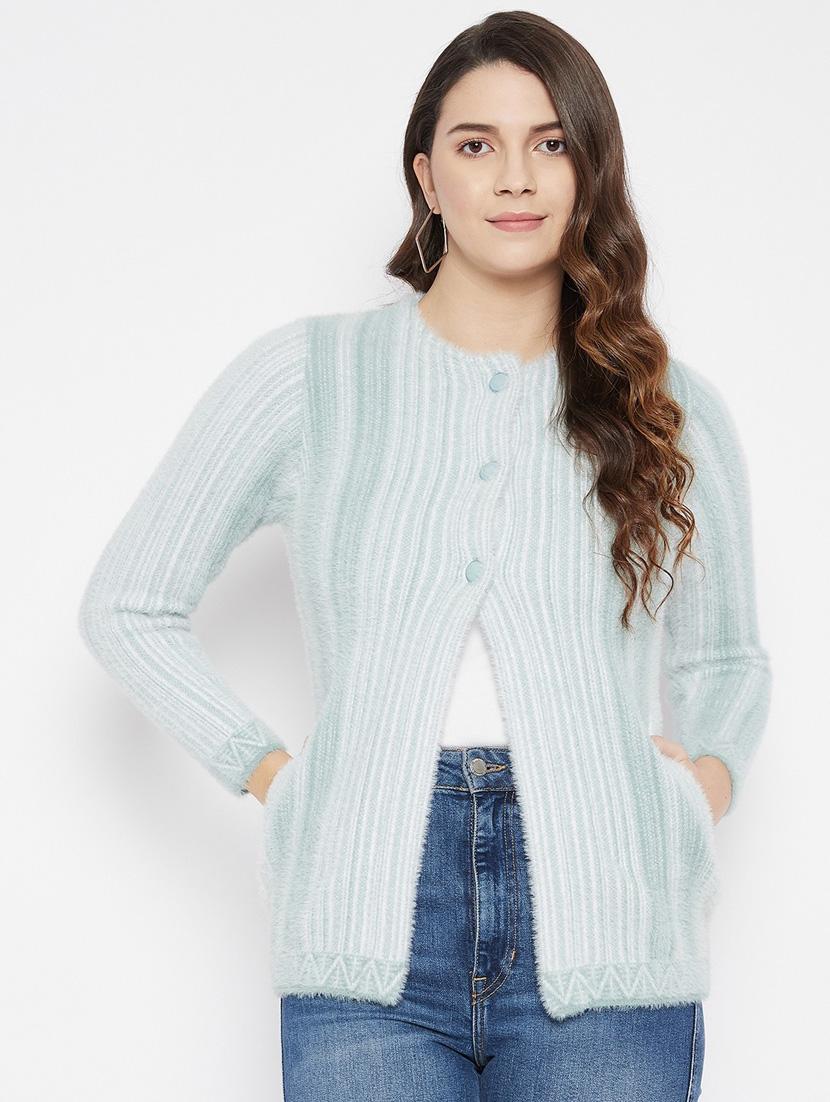 light blue self designed woolen cardigan - 20507105 - Zoom Image - 0