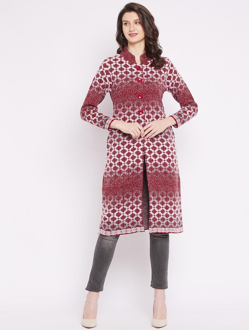 maroon self designed woolen cardigan - 20507108 -  Zoom Image - 0