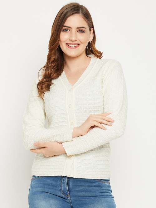 white self designed woolen cardigan - 20507109 -  Standard Image - 0