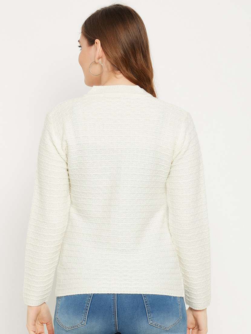white self designed woolen cardigan - 20507109 - Standard Image - 3