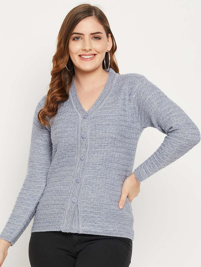 grey self designed woolen cardigan - 20507110 - Zoom Image - 0