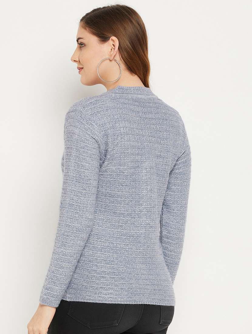 grey self designed woolen cardigan - 20507110 - Standard Image - 3