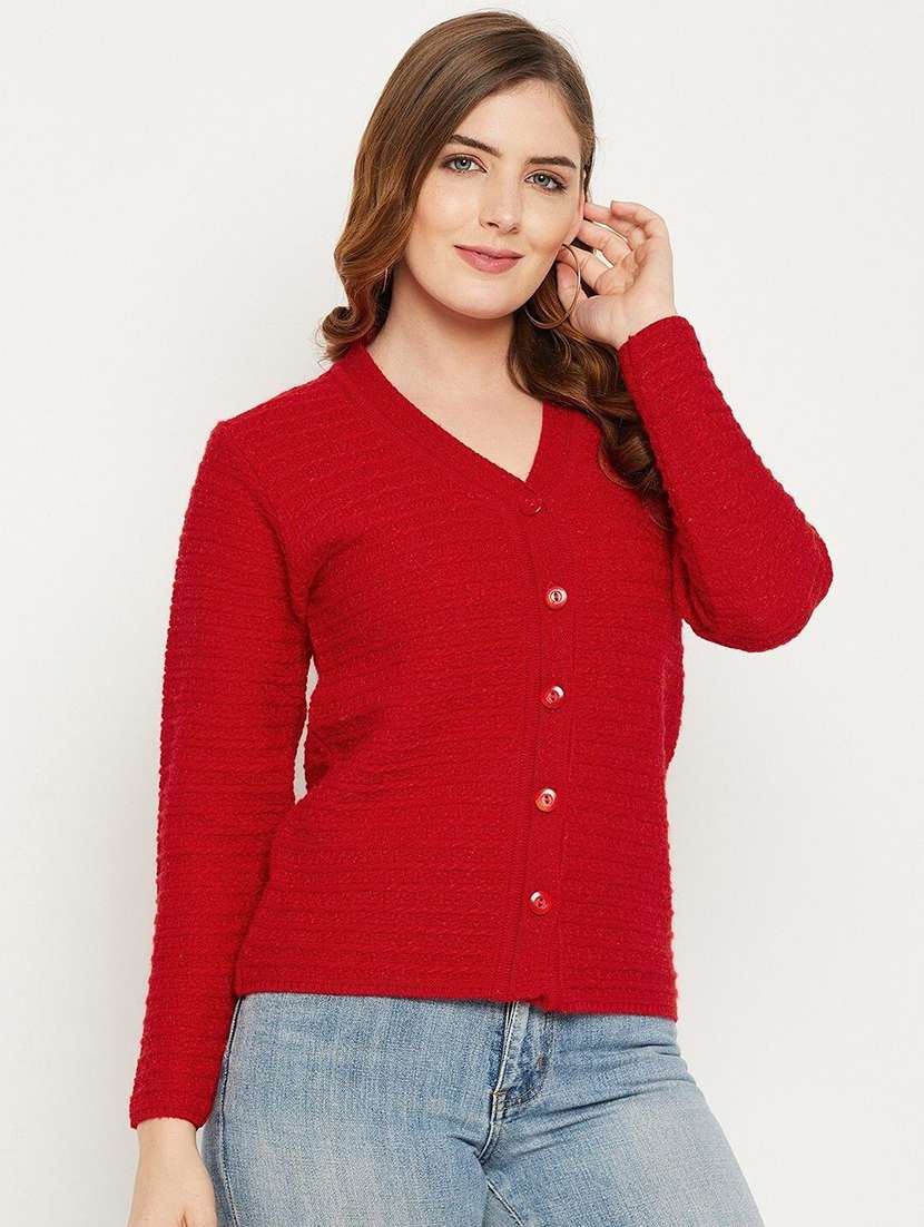 red self designed woolen cardigan - 20507112 -  Zoom Image - 0