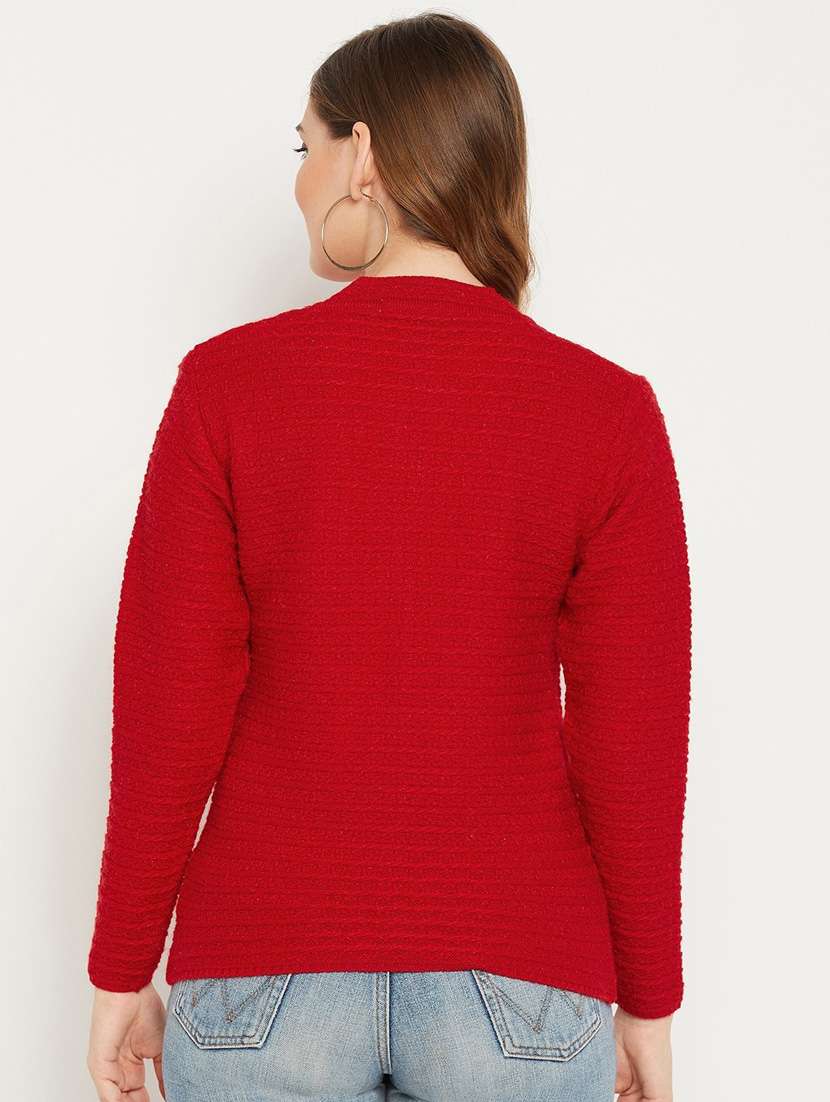 red self designed woolen cardigan - 20507112 - Standard Image - 3
