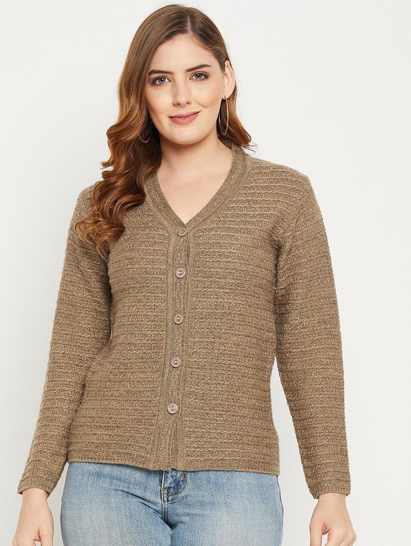 brown self designed woolen cardigan - 20507114 - Zoom Image - 0