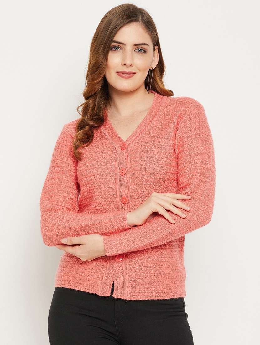 peach self designed woolen cardigan - 20507128 -  Zoom Image - 0