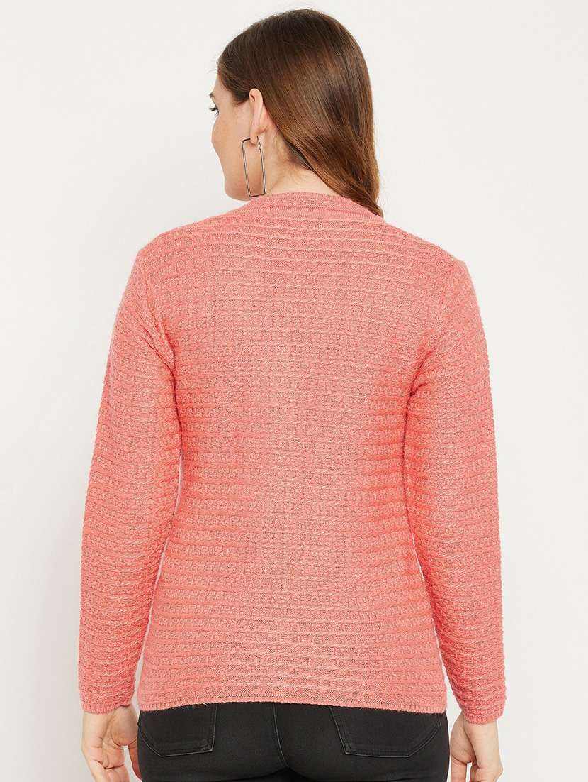 peach self designed woolen cardigan - 20507128 -  Standard Image - 3