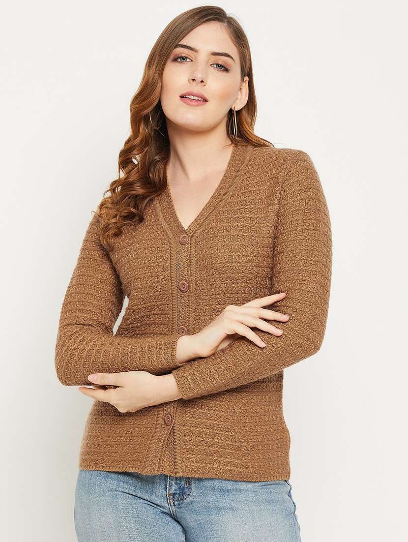 brown self designed woolen cardigan