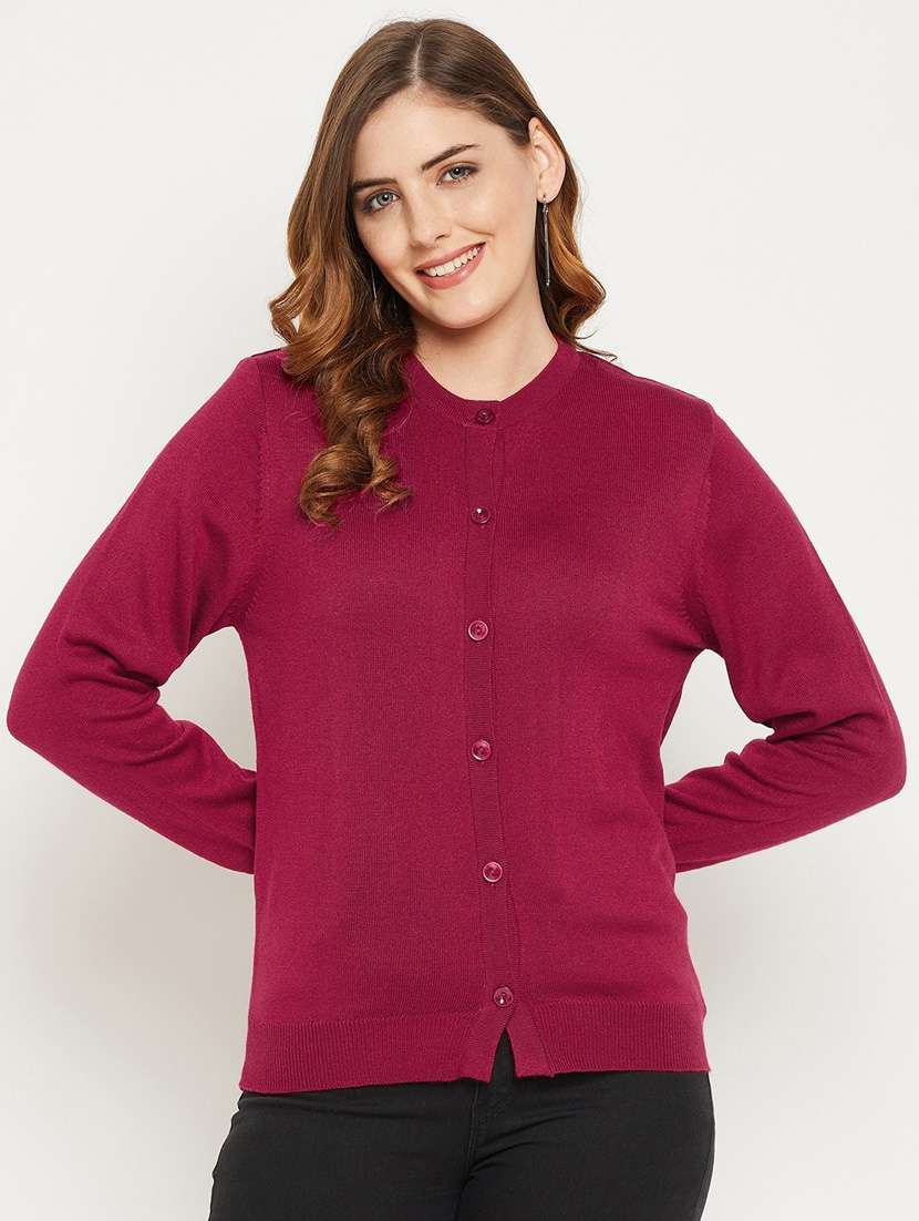 maroon solid woolen cardigan - 20507135 - Zoom Image - 0