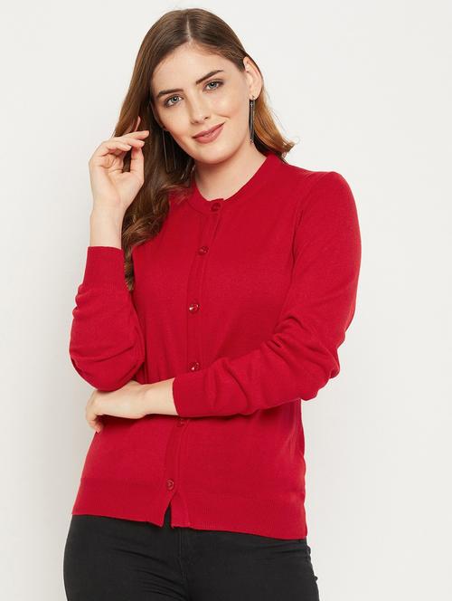 red red woolen cardigan - 20507136 - Standard Image - 0