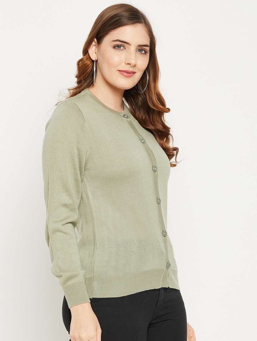 Neo Mint Solid Woolen Cardigan