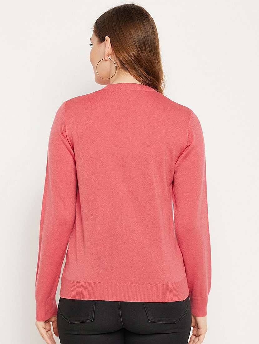 peach solid woolen cardigan - 20507138 -  Standard Image - 3