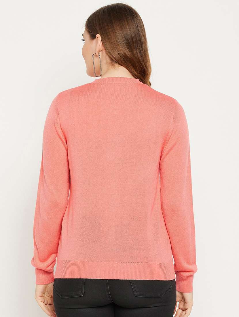 peach solid woolen cardigan - 20507139 -  Standard Image - 3