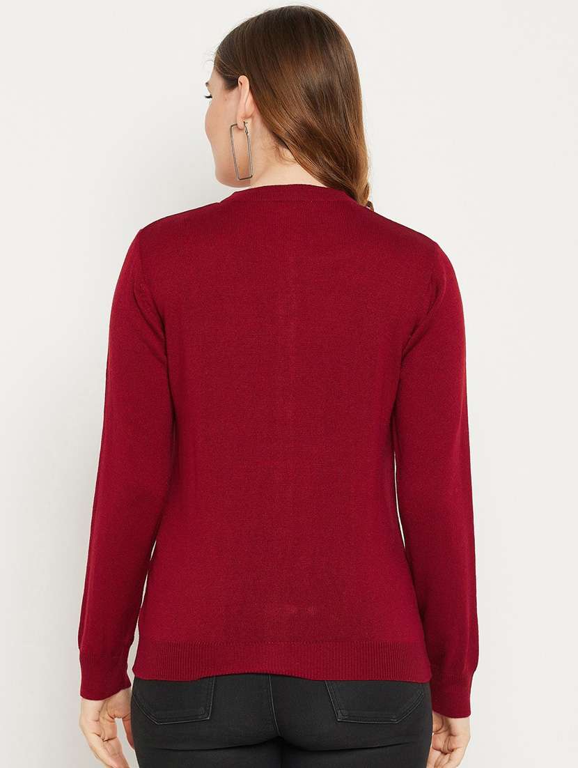 Maroon Solid Woolen Cardigan