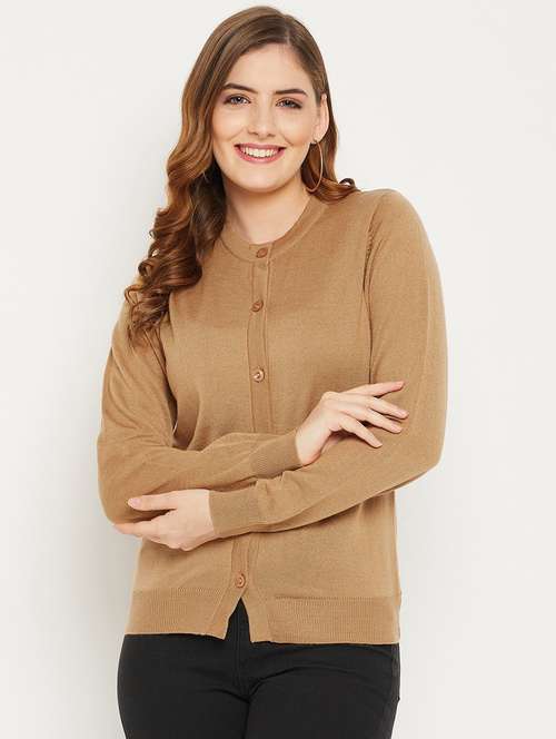 brown solid woolen cardigan - 20507146 -  Standard Image - 0